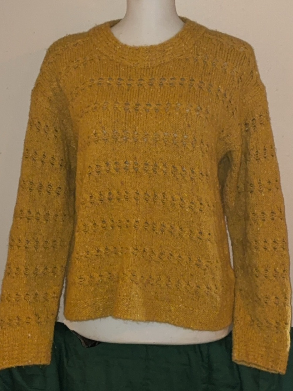 Old Navy Mustard Yellow Pointelle Knit Sweater XS